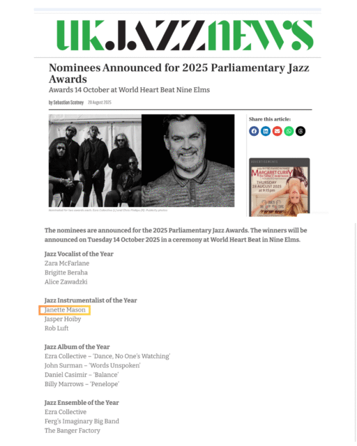 Uk Jazz News Parliamentary Jazz Awards announcement