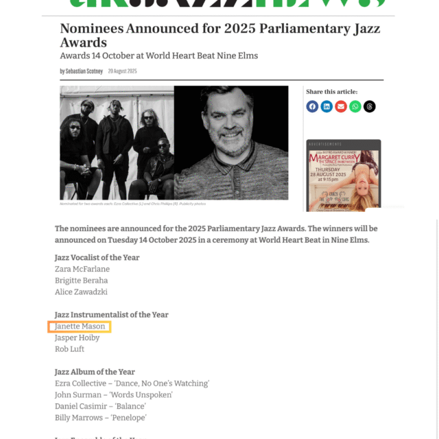 Uk Jazz News Parliamentary Jazz Awards announcement